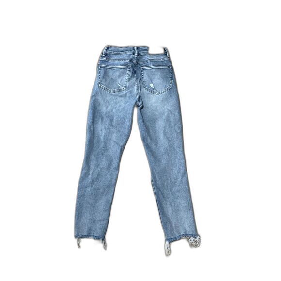 AE77 Mom Jean Distressed High Rise 00 Short Frayed Hem Organic Denim - Picture 2 of 8